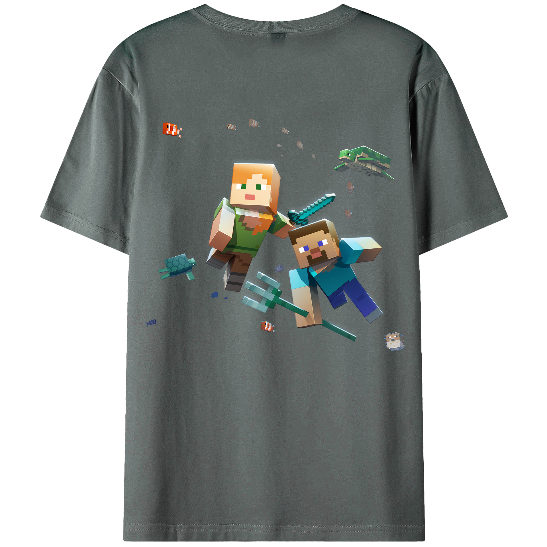 （画像用） マインクラフト ブロックの世界 Minecraft MC Block world 綿100％ メンズ半袖Tシャツ（バックプリント） 通気性